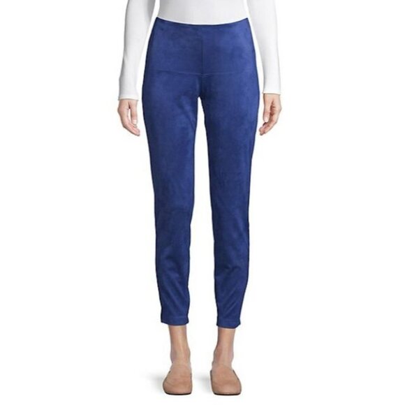 H Halston Leggings Women S Faux Suede Mid Rise Pull On Stretch Blue Skinny *Flaw - Picture 10 of 14